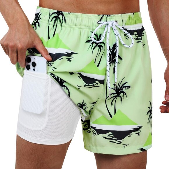 Swim Trunks Mens 5 Inch Inseam Compression Liner Short Men Bathing Suit Lined Sw - Picture 1 of 5